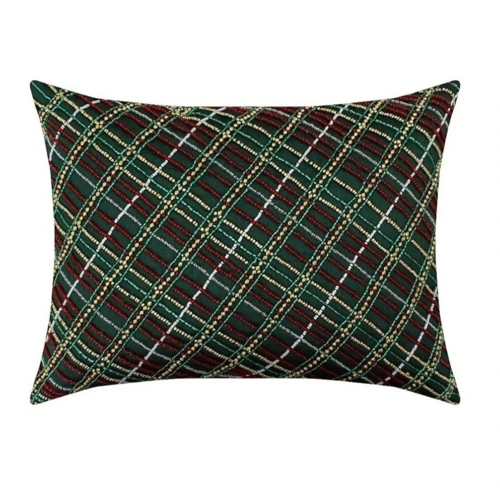St. Nicholas Square Green Festive Plaid Lumbar Pillow Holiday Christmas *New*